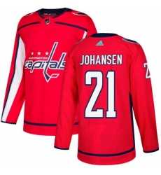 Mens Adidas Washington Capitals 21 Lucas Johansen Premier Red Home NHL Jersey 