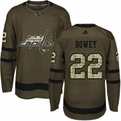 Mens Adidas Washington Capitals 22 Madison Bowey Authentic Green Salute to Service NHL Jersey 