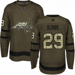 Mens Adidas Washington Capitals 29 Christian Djoos Authentic Green Salute to Service NHL Jersey 