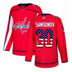 Mens Adidas Washington Capitals 30 Ilya Samsonov Authentic Red USA Flag Fashion NHL Jersey 