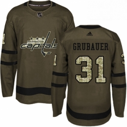 Mens Adidas Washington Capitals 31 Philipp Grubauer Authentic Green Salute to Service NHL Jersey 