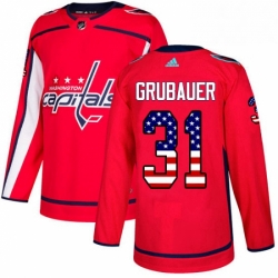 Mens Adidas Washington Capitals 31 Philipp Grubauer Authentic Red USA Flag Fashion NHL Jersey 