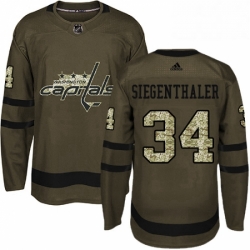 Mens Adidas Washington Capitals 34 Jonas Siegenthaler Authentic Green Salute to Service NHL Jersey 