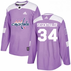 Mens Adidas Washington Capitals 34 Jonas Siegenthaler Authentic Purple Fights Cancer Practice NHL Jersey 
