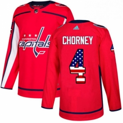 Mens Adidas Washington Capitals 4 Taylor Chorney Authentic Red USA Flag Fashion NHL Jersey 