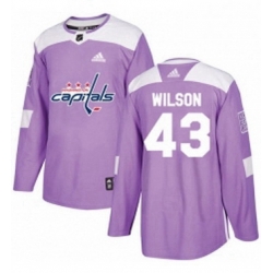 Mens Adidas Washington Capitals 43 Tom Wilson Authentic Purple Fights Cancer Practice NHL Jersey 