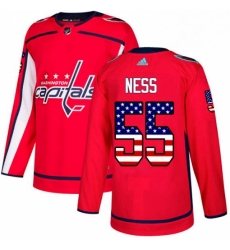 Mens Adidas Washington Capitals 55 Aaron Ness Authentic Red USA Flag Fashion NHL Jersey 