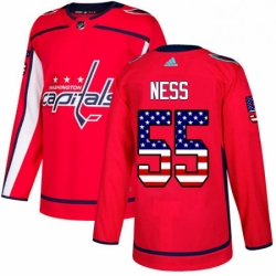 Mens Adidas Washington Capitals 55 Aaron Ness Authentic Red USA Flag Fashion NHL Jersey 