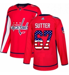 Mens Adidas Washington Capitals 67 Riley Sutter Authentic Red USA Flag Fashion NHL Jersey 