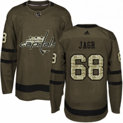 Mens Adidas Washington Capitals 68 Jaromir Jagr Authentic Green Salute to Service NHL Jersey 