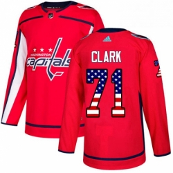 Mens Adidas Washington Capitals 71 Kody Clark Authentic Red USA Flag Fashion NHL Jerse