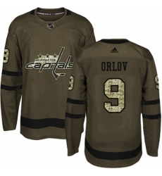 Mens Adidas Washington Capitals 9 Dmitry Orlov Authentic Green Salute to Service NHL Jersey 