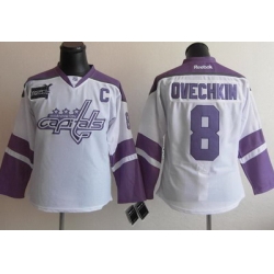 Washington Capitals 8 Alex Ovechkin White Women's Fights Cancer Hockey Jersey
