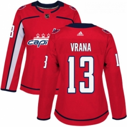 Womens Adidas Washington Capitals 13 Jakub Vrana Authentic Red Home NHL Jersey 