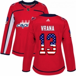 Womens Adidas Washington Capitals 13 Jakub Vrana Authentic Red USA Flag Fashion NHL Jersey 