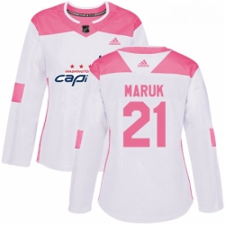 Womens Adidas Washington Capitals 21 Dennis Maruk Authentic WhitePink Fashion NHL Jersey 