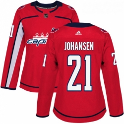 Womens Adidas Washington Capitals 21 Lucas Johansen Authentic Red Home NHL Jersey 