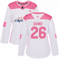 Womens Adidas Washington Capitals 26 Nic Dowd Authentic White Pink Fashion NHL Jersey 