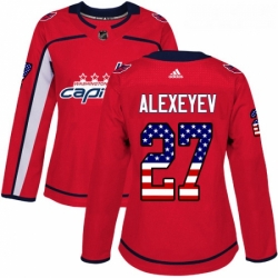 Womens Adidas Washington Capitals 27 Alexander Alexeyev Authentic Red USA Flag Fashion NHL Jerse