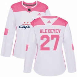 Womens Adidas Washington Capitals 27 Alexander Alexeyev Authentic White Pink Fashion NHL Jerse