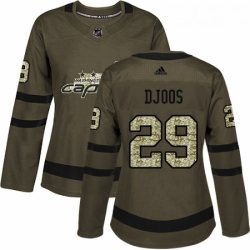 Womens Adidas Washington Capitals 29 Christian Djoos Authentic Green Salute to Service NHL Jersey 