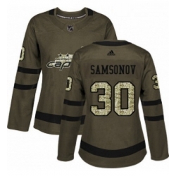 Womens Adidas Washington Capitals 30 Ilya Samsonov Authentic Green Salute to Service NHL Jersey 
