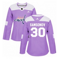 Womens Adidas Washington Capitals 30 Ilya Samsonov Authentic Purple Fights Cancer Practice NHL Jersey 
