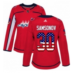 Womens Adidas Washington Capitals 30 Ilya Samsonov Authentic Red USA Flag Fashion NHL Jersey 