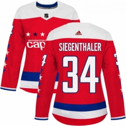 Womens Adidas Washington Capitals 34 Jonas Siegenthaler Authentic Red Alternate NHL Jersey 