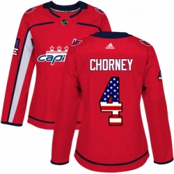 Womens Adidas Washington Capitals 4 Taylor Chorney Authentic Red USA Flag Fashion NHL Jersey 