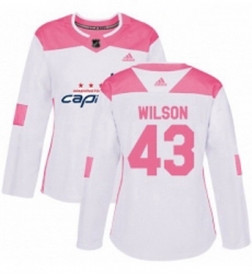 Womens Adidas Washington Capitals 43 Tom Wilson Authentic WhitePink Fashion NHL Jersey 