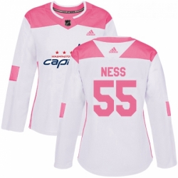 Womens Adidas Washington Capitals 55 Aaron Ness Authentic WhitePink Fashion NHL Jersey 