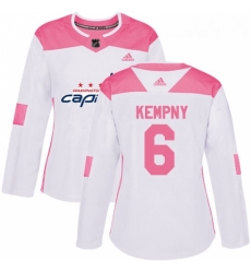 Womens Adidas Washington Capitals 6 Michal Kempny Authentic White Pink Fashion NHL Jerse