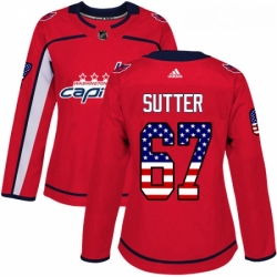 Womens Adidas Washington Capitals 67 Riley Sutter Authentic Red USA Flag Fashion NHL Jerse