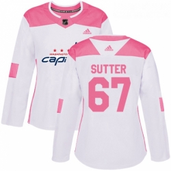 Womens Adidas Washington Capitals 67 Riley Sutter Authentic White Pink Fashion NHL Jerse