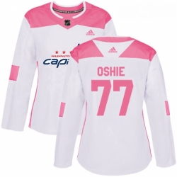Womens Adidas Washington Capitals 77 TJ Oshie Authentic WhitePink Fashion NHL Jersey 