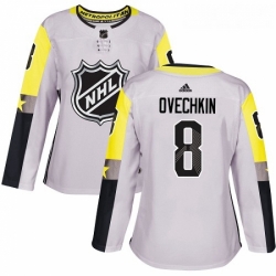 Womens Adidas Washington Capitals 8 Alex Ovechkin Authentic Gray 2018 All Star Metro Division NHL Jersey 