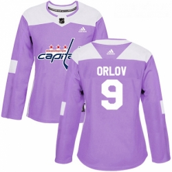 Womens Adidas Washington Capitals 9 Dmitry Orlov Authentic Purple Fights Cancer Practice NHL Jersey 