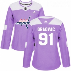 Womens Adidas Washington Capitals 91 Tyler Graovac Authentic Purple Fights Cancer Practice NHL Jersey 
