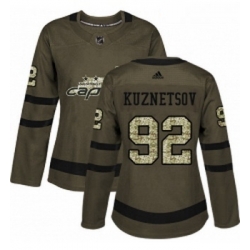 Womens Adidas Washington Capitals 92 Evgeny Kuznetsov Authentic Green Salute to Service NHL Jersey 