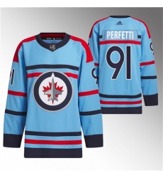 Men Winnipeg Jets 91 Cole Perfetti Light Blue Anniversary Primegreen Stitched Jersey