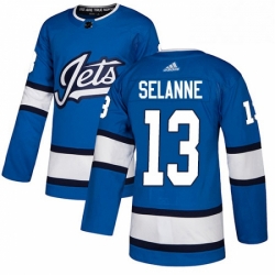 Mens Adidas Winnipeg Jets 13 Teemu Selanne Authentic Blue Alternate NHL Jersey 
