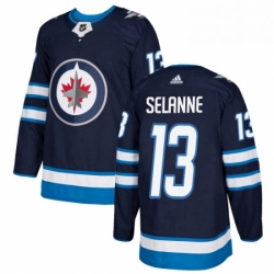 Mens Adidas Winnipeg Jets 13 Teemu Selanne Authentic Navy Blue Home NHL Jersey 
