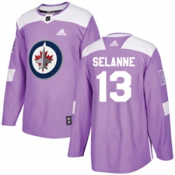 Mens Adidas Winnipeg Jets 13 Teemu Selanne Authentic Purple Fights Cancer Practice NHL Jersey 