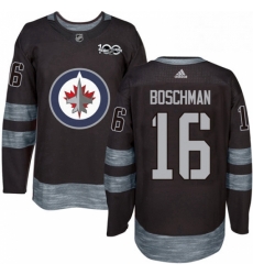 Mens Adidas Winnipeg Jets 16 Laurie Boschman Authentic Black 1917 2017 100th Anniversary NHL Jersey 