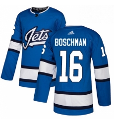 Mens Adidas Winnipeg Jets 16 Laurie Boschman Authentic Blue Alternate NHL Jersey 