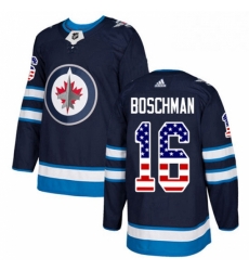 Mens Adidas Winnipeg Jets 16 Laurie Boschman Authentic Navy Blue USA Flag Fashion NHL Jersey 