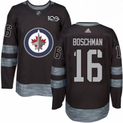 Mens Adidas Winnipeg Jets 16 Laurie Boschman Premier Black 1917 2017 100th Anniversary NHL Jersey 