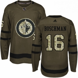 Mens Adidas Winnipeg Jets 16 Laurie Boschman Premier Green Salute to Service NHL Jersey 
