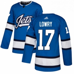 Mens Adidas Winnipeg Jets 17 Adam Lowry Authentic Blue Alternate NHL Jersey 